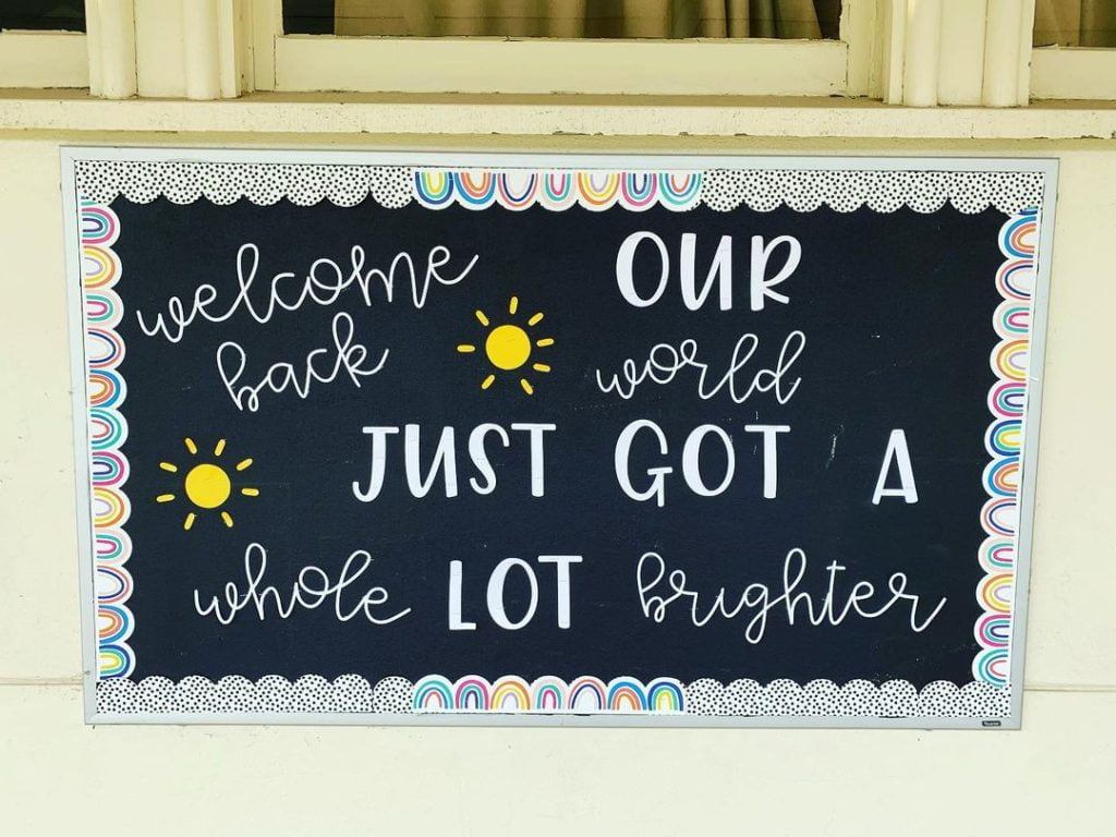 "Welcome Back! Our World Just Got a Whole Lot Brighter" Bulletin Board