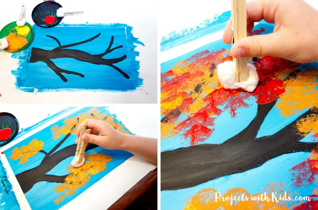 Tree Painting Using Cotton Balls