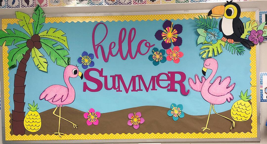 Flamingo Themed "Hello Summer" Bulletin Board