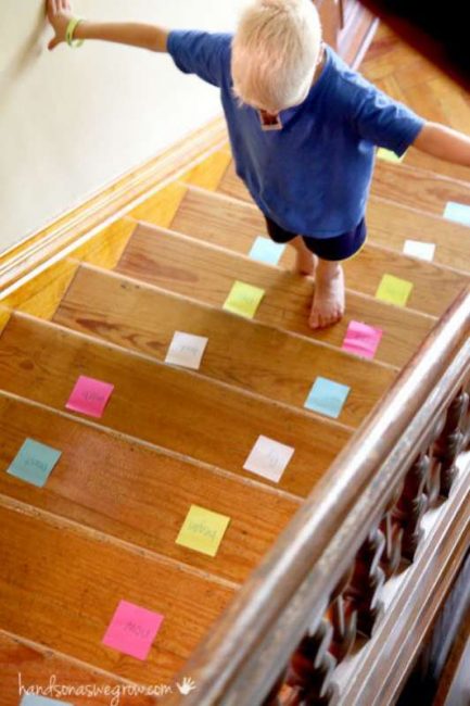 Sight Word Practice on the Stairs