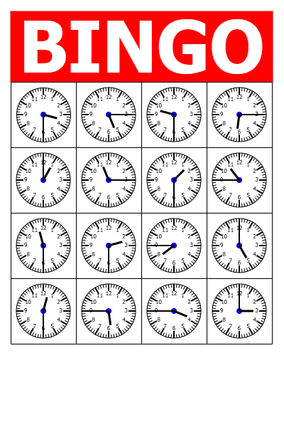 Telling Time Bingo Cards