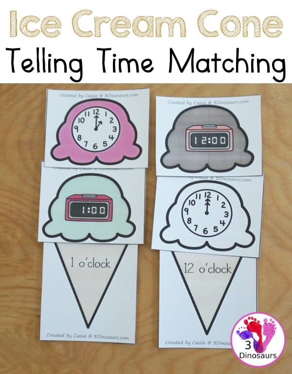 Ice Cream Cone Telling Time Matching